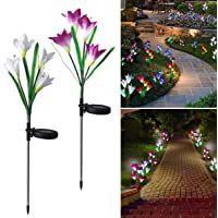 Los mejores  - Luces de juego de jardín solar al aire libre- 2 paquetes de luces de energía solar con 8 colores de flor de lirio Cambio…